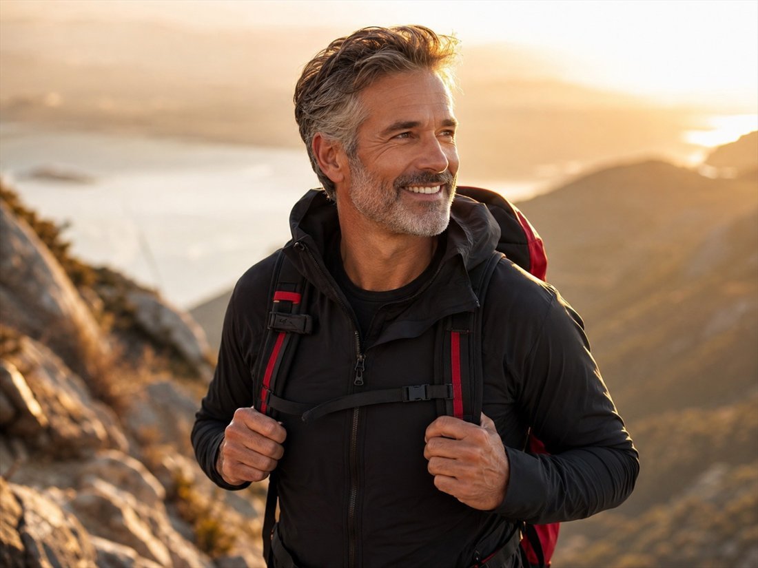 An active, confident man enjoying life outdoors